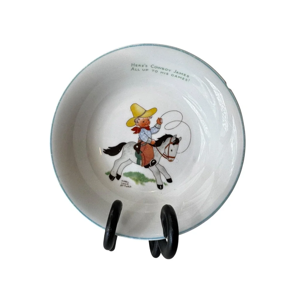 Vintage Mabel Lucie Attwell Cowboy James Childrens Dinnerware Set Plate Bowl Mug